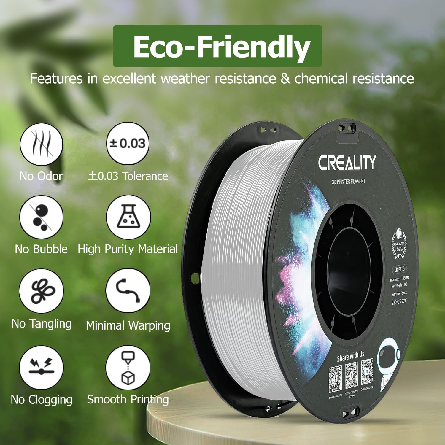 Detalle de YOOPAI Creality PETG Filament 1.75mm (1kg) for most FDM printers, transparent