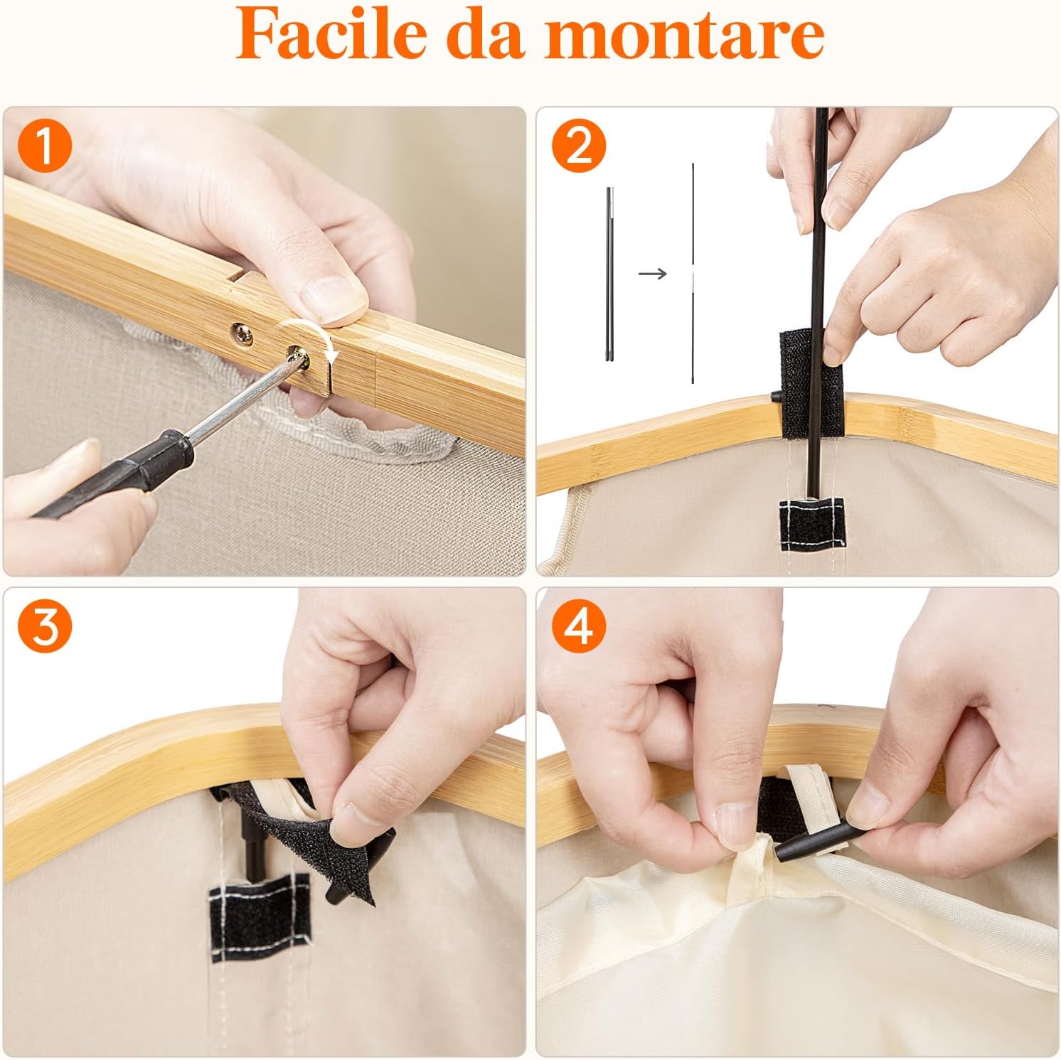 Thumbnail 4 de Lifewit Cesta Portabiancheria 120 L con Coperchio, pieghevole in bambù beige