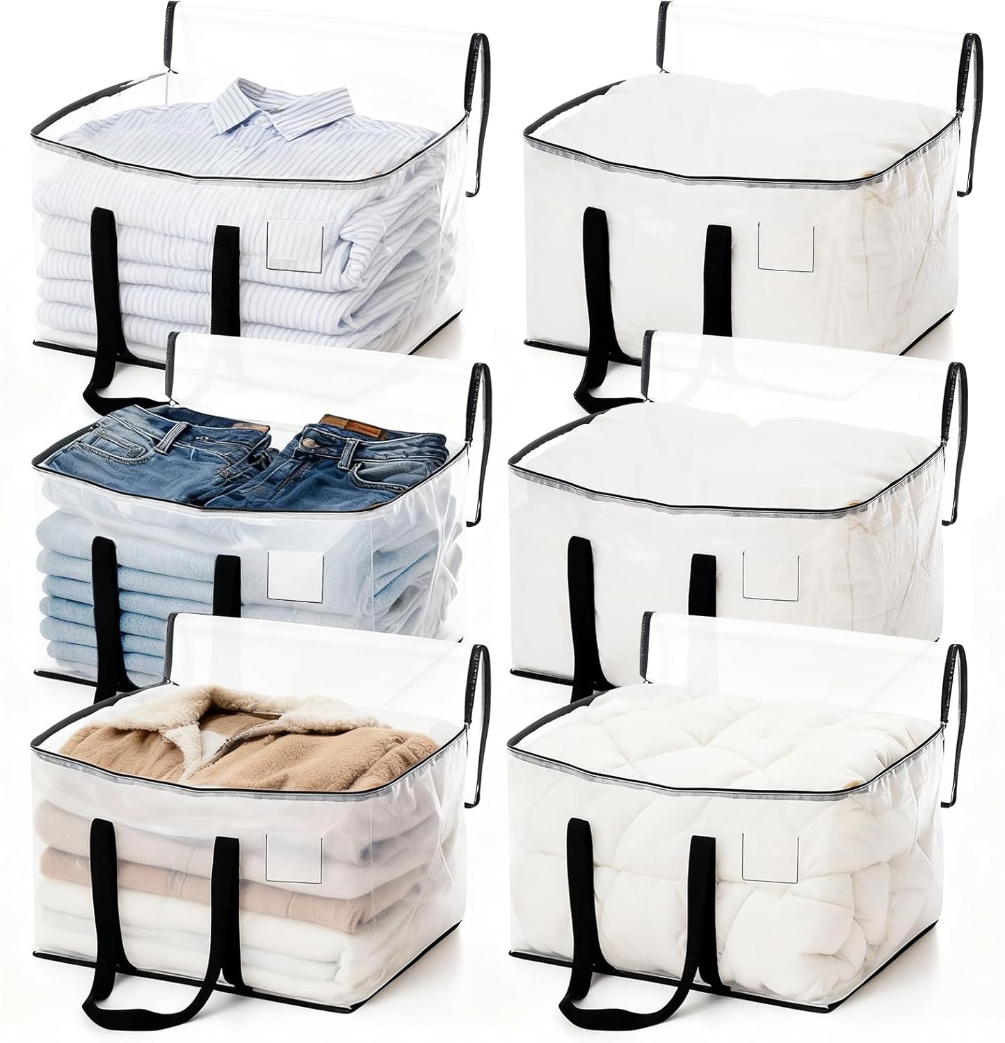 Clothes Bags Storage 120L Pack (6) with Zipper, Handles and Tag Pocket — Foldable Wardrobe & Moving Bags