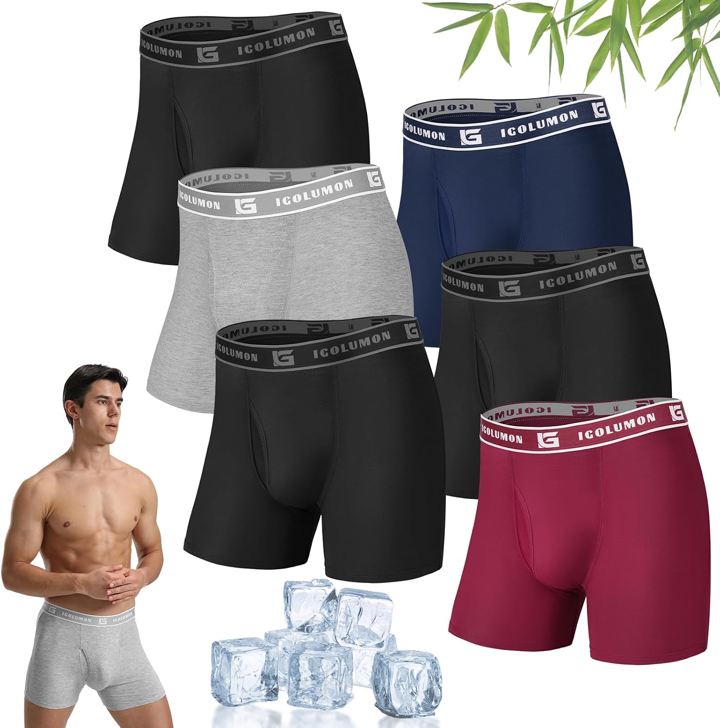 Detalle de IGOLUMON Boxer uomo in bambù (confezione da 6) ultra morbidi, traspiranti e senza cuciture