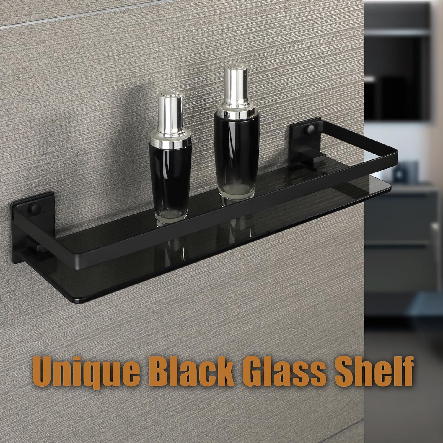 Thumbnail 3 de SAYAYO 38cm Black Tempered Glass Bathroom Shelf