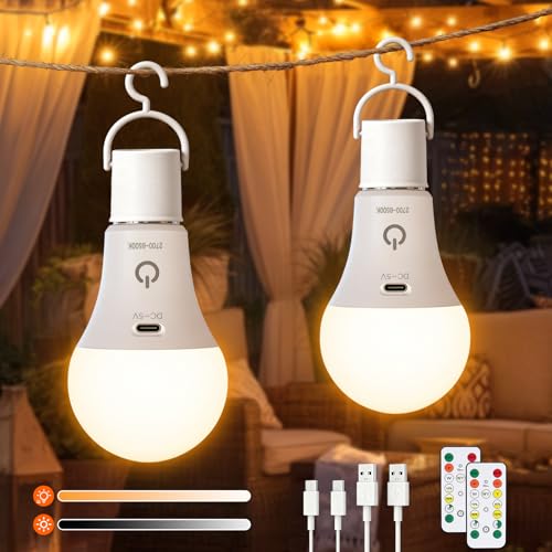 Detalle de Ketom Bombilla Recargable E27 con Mando (2 piezas) – LED USB, regulable y portátil