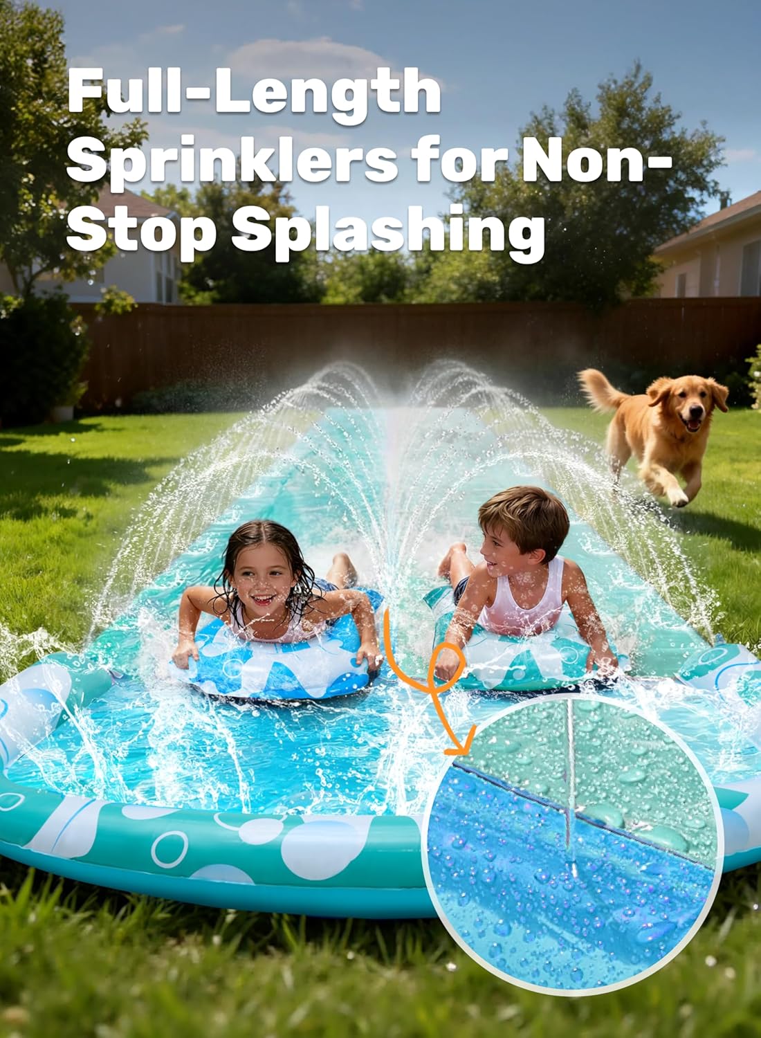 Detalle de JOYIN Double Bubble Extra Long Lawn Water Slide with Built-in Sprinkler and 2 Bodyboards (22.5ft/685.8cm)