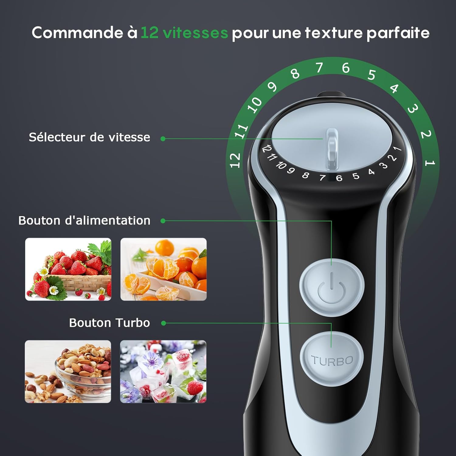 Thumbnail 2 de Mixeur plongeant Fresko 1000 W : 12 vitesses + turbo, bol 700 ml en inox