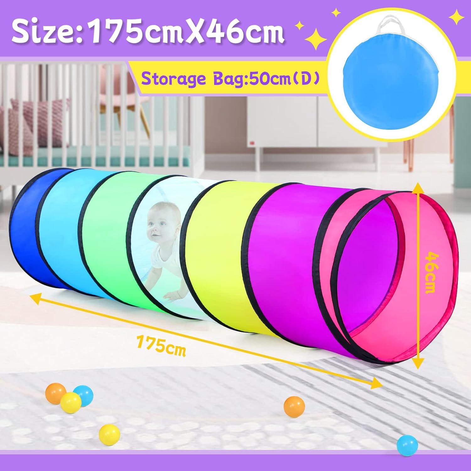 Thumbnail 5 de Kids Play Tunnel Tent for Toddler (6-ft Pop Up) with Mesh – Durable, Safe Indoor/Outdoor Crawling Tunnel