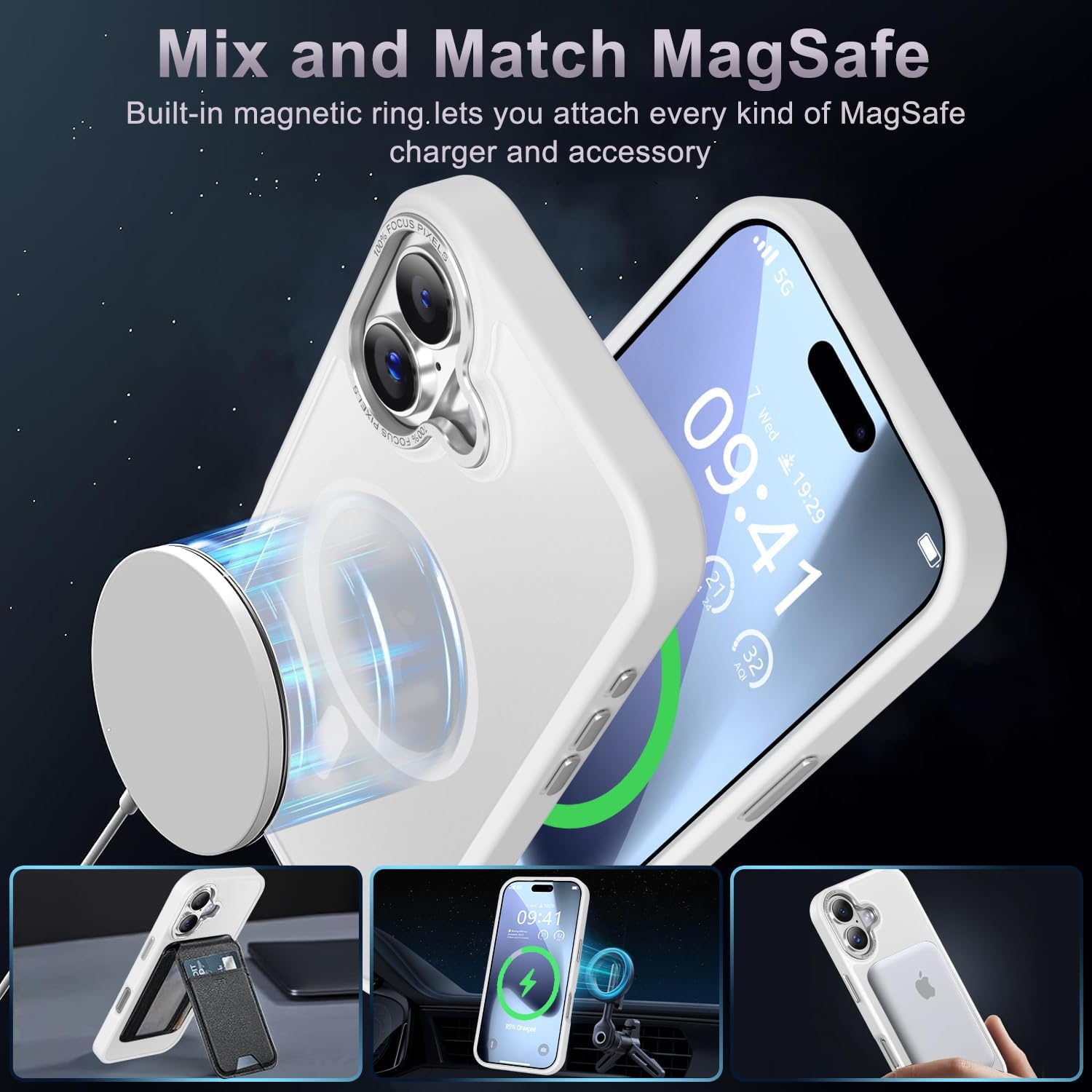 Detalle 2 de Newfuture iPhone 16 Case with Magnetic 38‑Magnet System — 13 ft Drop Protection, MagSafe Compatible, Frosted White