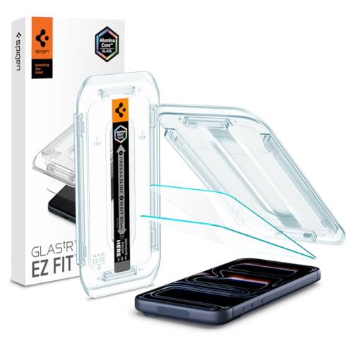 Detalle de Spigen Glas.tR EZ Fit protector de pantalla para iPhone 17 / 17 Pro / 16 Pro (2 unidades) con dureza 9H