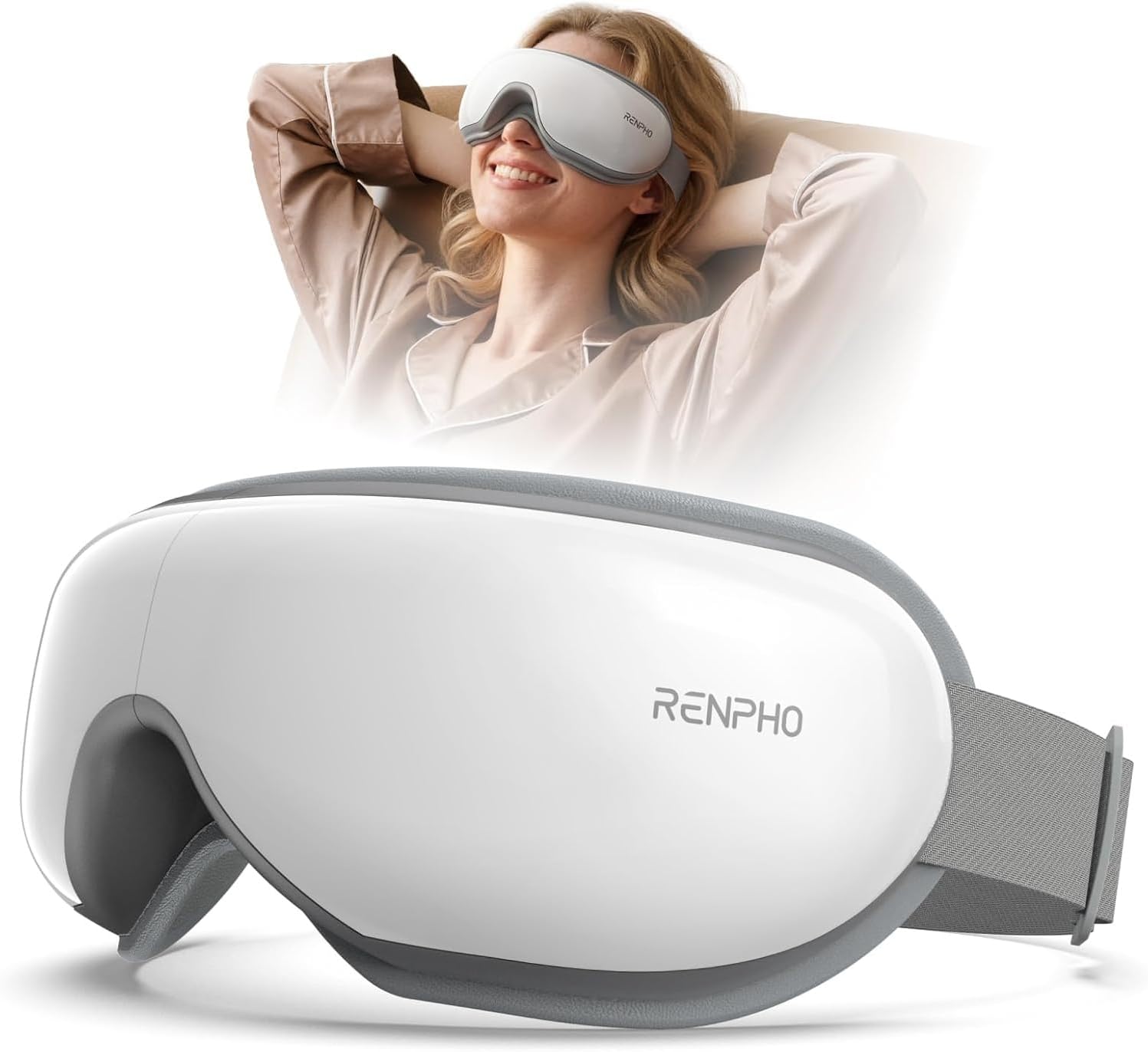 Detalle de RENPHO Eyeris 1 heated eye mask with heat, adjustable 180° fit and Bluetooth music