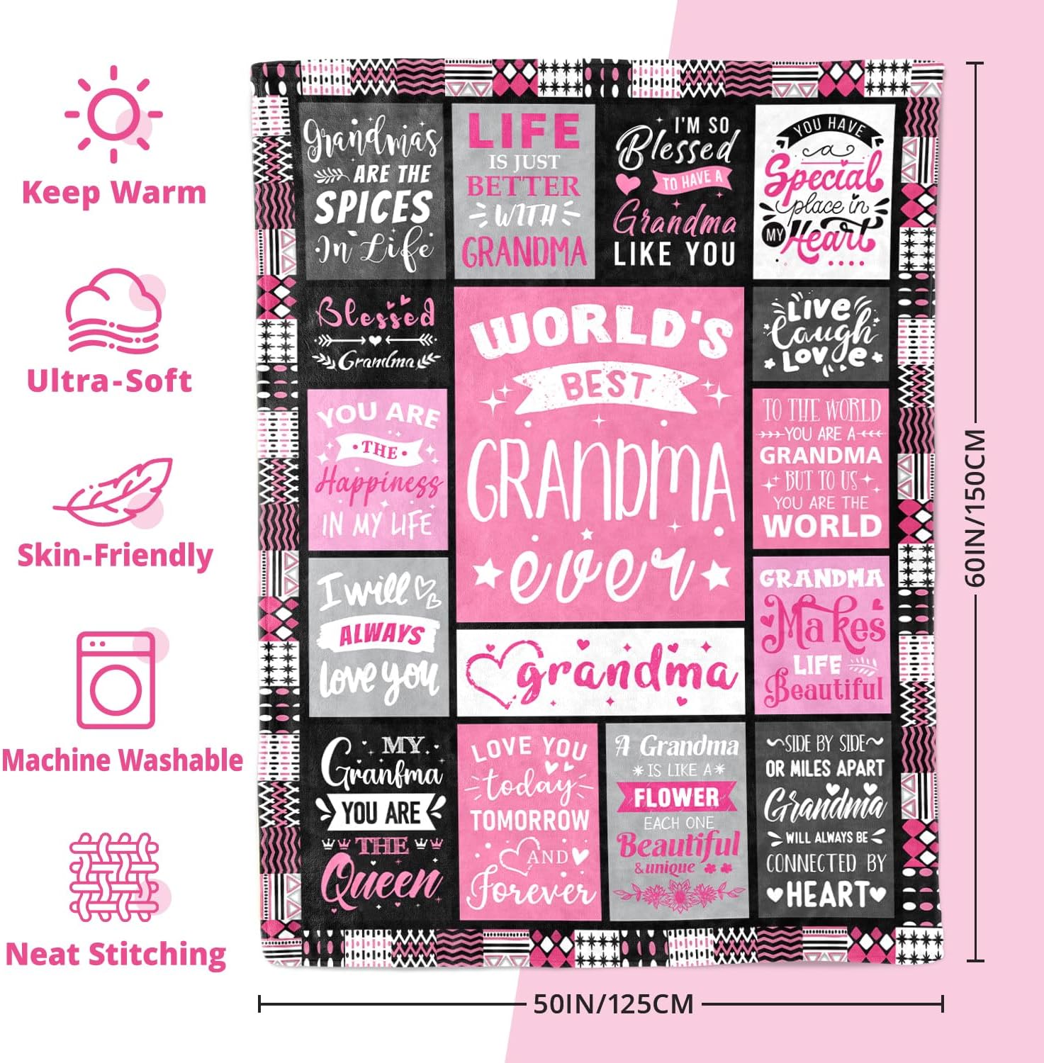 Thumbnail 4 de Warmiso Grandma Birthday Gifts – World's Best Grandma Ever Blanket (50x60 in)