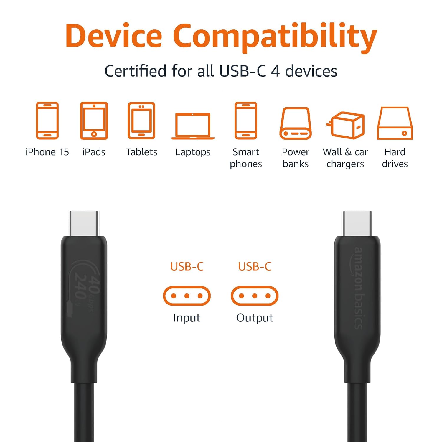 Thumbnail 2 de Amazon Basics USB-C to USB-C 4 Cable 3.3 ft — 240W 🔌