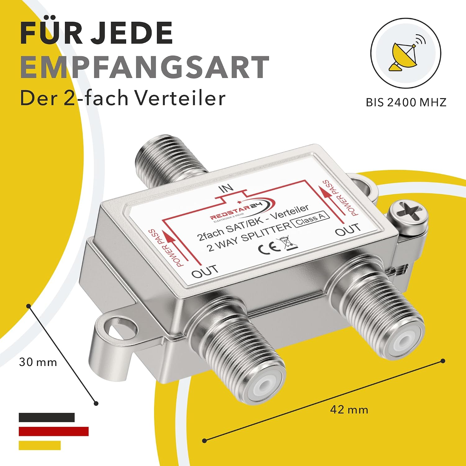 Detalle de Redstar24 2-Fach SAT BK Verteiler – Premium SAT-Verteiler für HDTV/UHD 4K