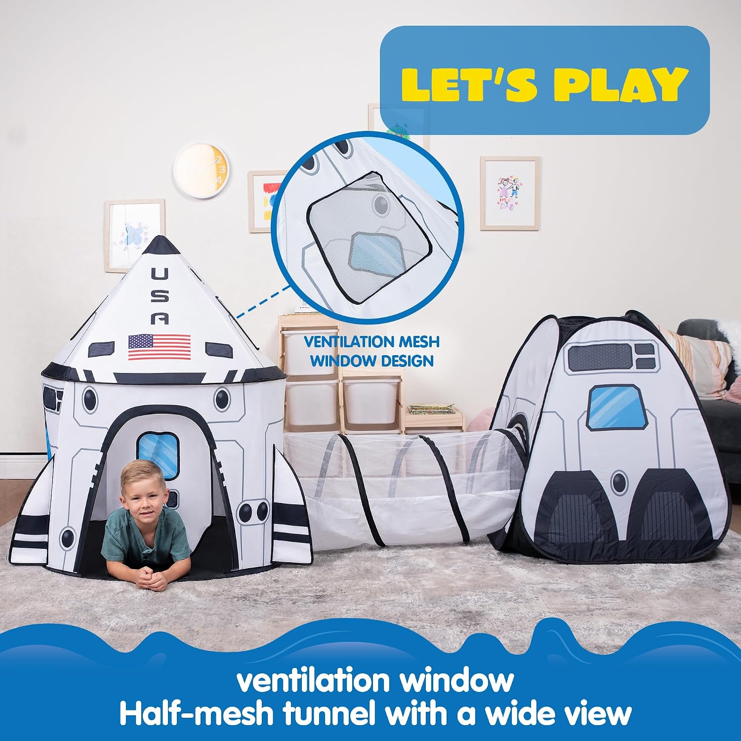 Thumbnail 2 de JOYIN White Rocket Ship Pop up Play Tent Kids spaceship tent 🎪