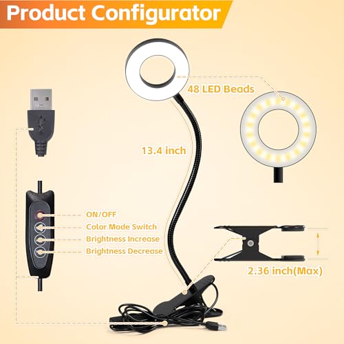 Thumbnail 5 de Foneso Klemme Lampe 48 LEDs Dimmbare Leselampe – flexible Cliplampe mit 360° Schwanenhals