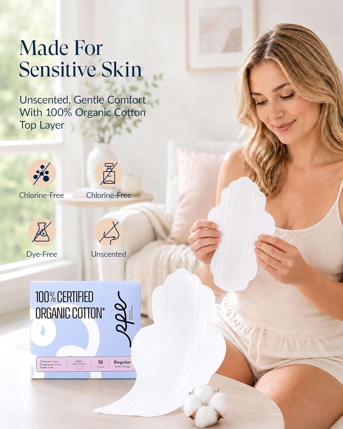Thumbnail 3 de 100% Organic Pads for Women 54ct Ultra Thin, Size 3 🩲
