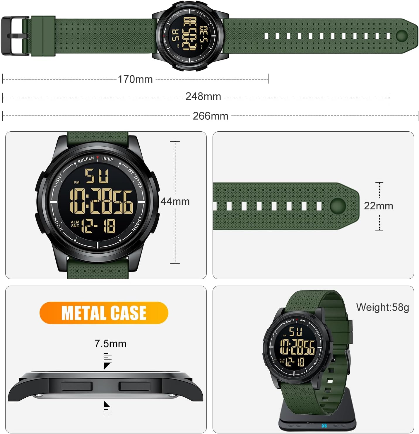 Detalle de GOLDEN HOUR Ultra-Thin Waterproof Digital Sports Watch with Wide-Angle Display
