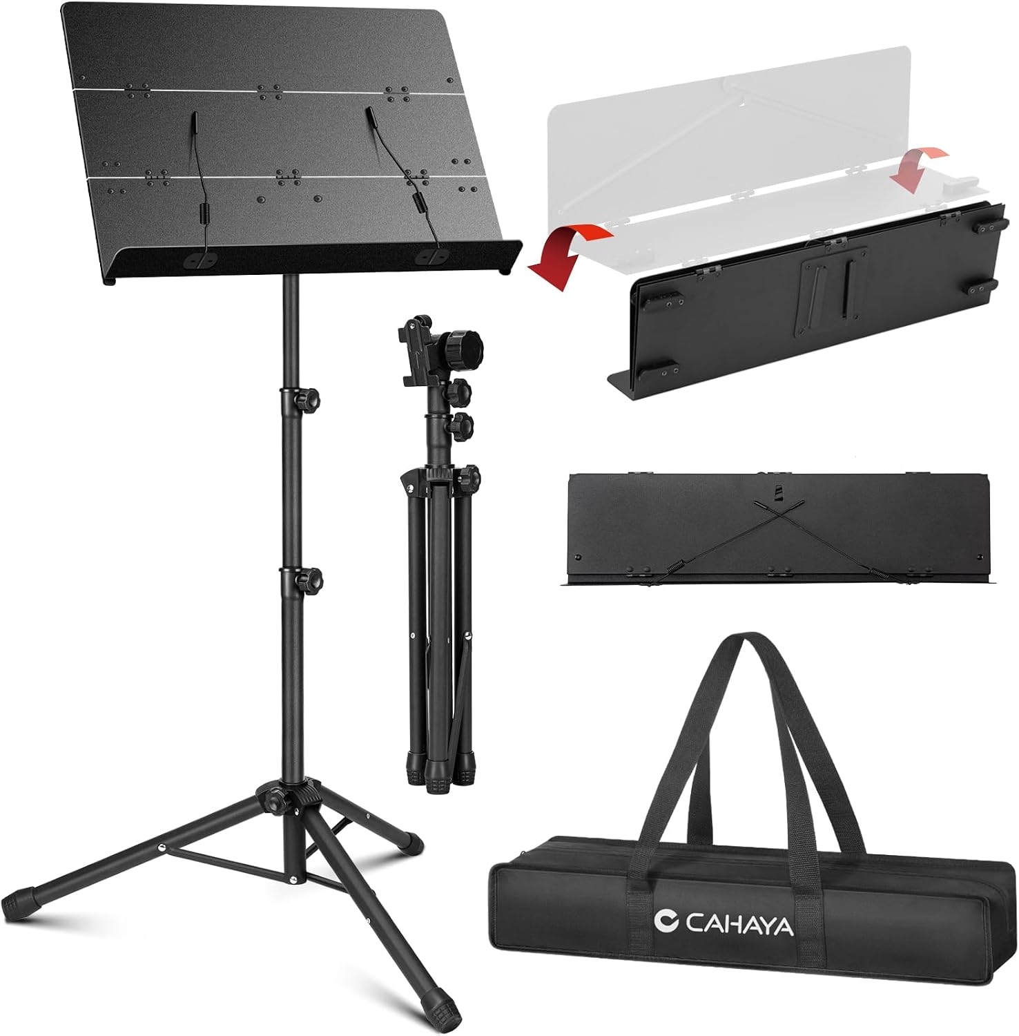 Detalle de CAHAYA Pupitre Musique Triple Pliable Portable Métal – hauteur 78–142 cm