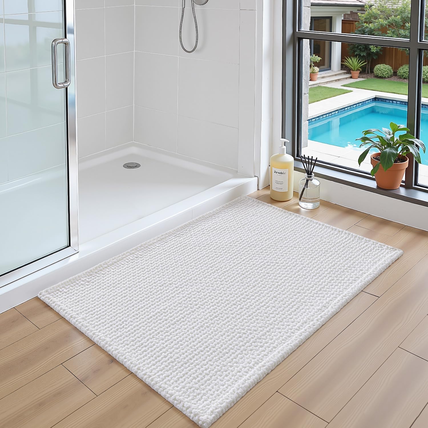 Thumbnail 4 de Tapis de bain DEXI 60 x 90 cm en chenille antidérapant, blanc