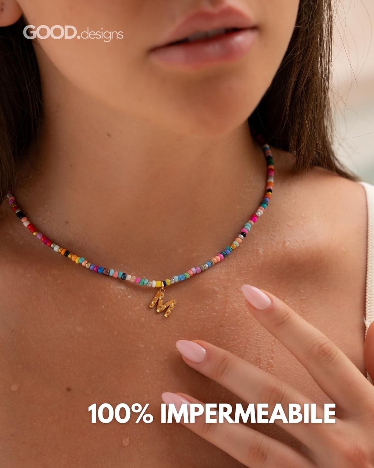 Thumbnail 4 de GD GOOD.designs Collana di perline colorate con iniziale in acciaio inox placcato oro 18K – regolabile 40–45 cm