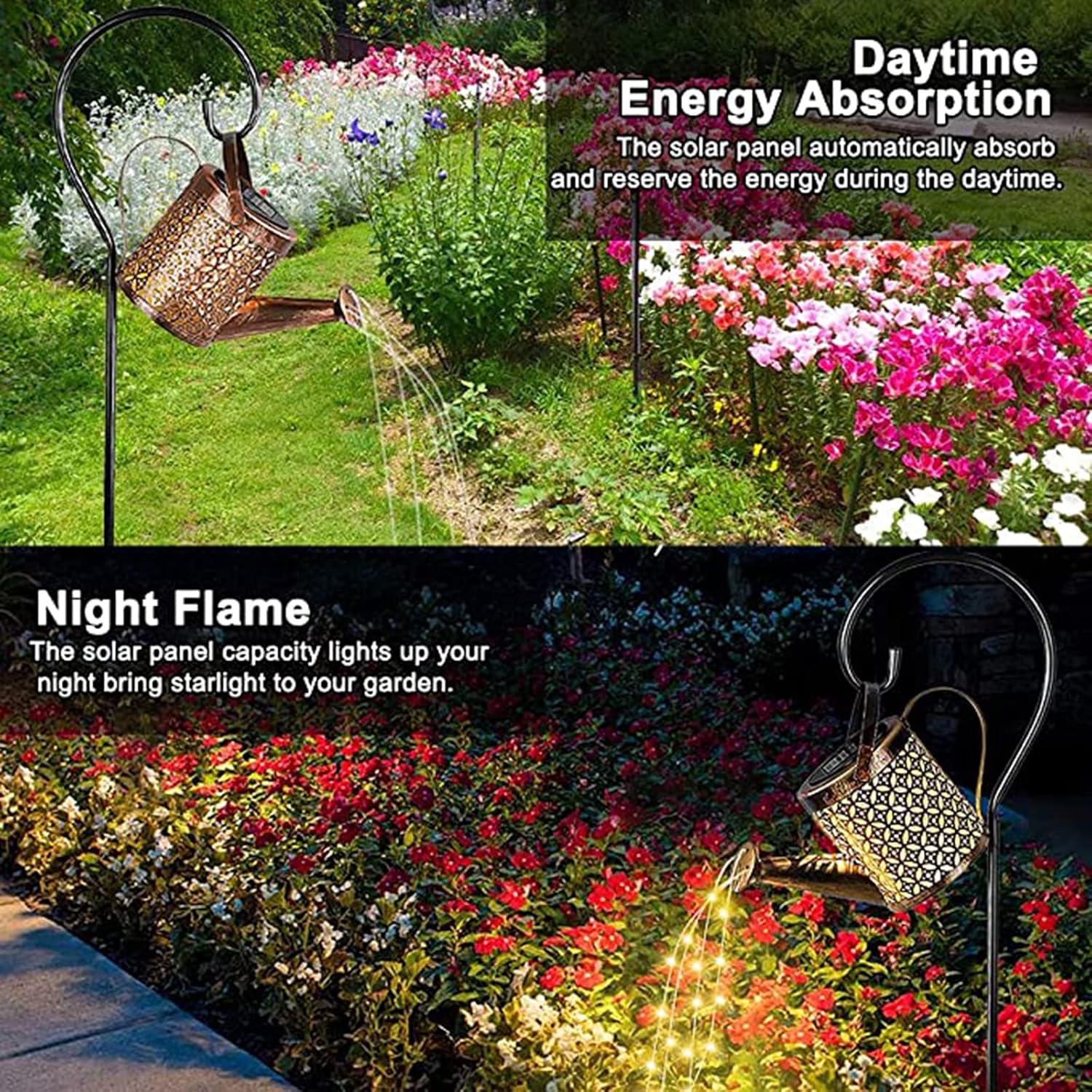 Detalle de Neioaas Solar Watering Can Lights – LED solar lantern string lights for outdoor garden decor (IP65, 36 LEDs, replaceable battery)