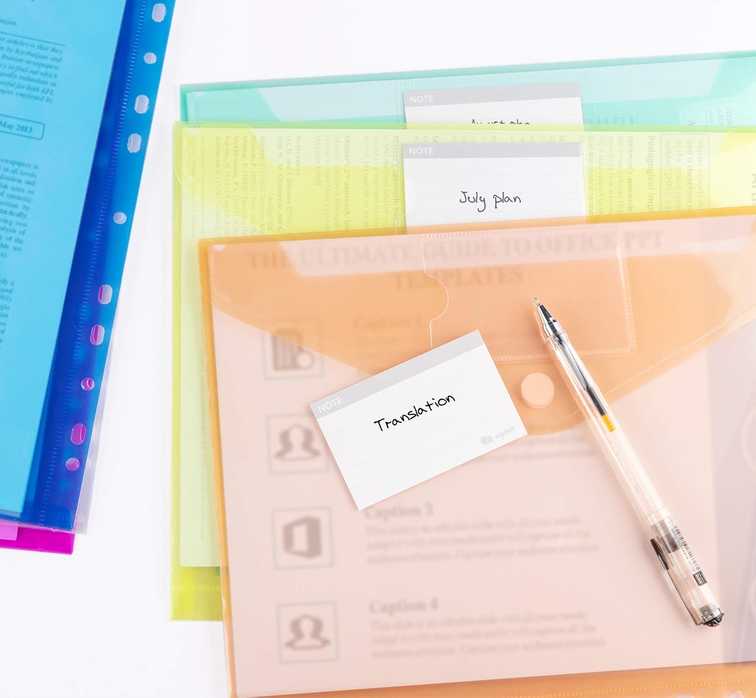 Thumbnail 3 de 24 Pack A4 Plastic Wallets with 11-Hole Binder Punched | Clear Pocket Document Wallets in Multiple Colours