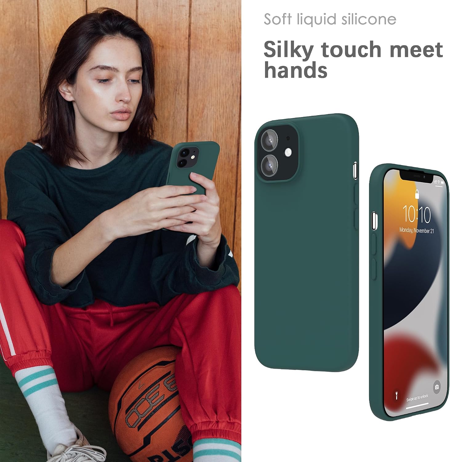 Thumbnail 3 de YATWIN Silicone Case for iPhone 12 Mini (Dark Green) – Soft-Touch, Shockproof & Dustproof Full-Body Protection