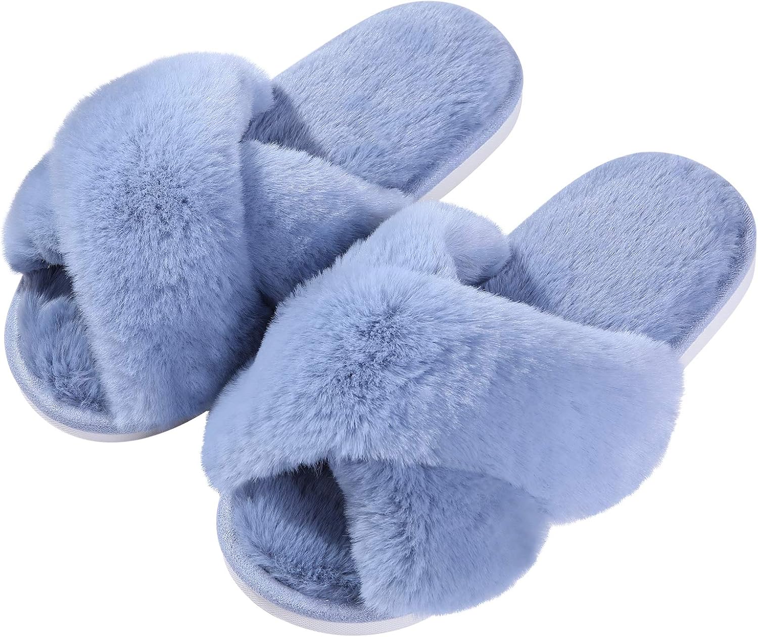 Thumbnail 6 de Evshine Cross Band Fuzzy Slippers Memory Foam
