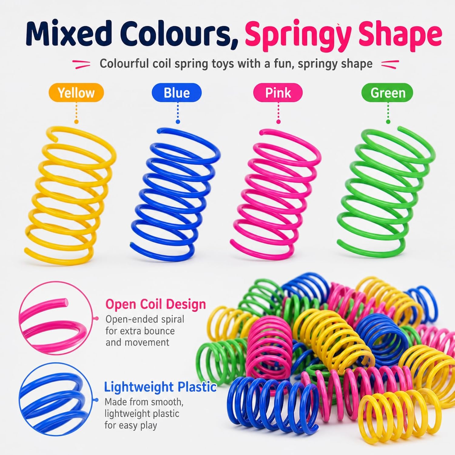 Detalle de RIGHTWELL Colourful Plastic Coil Spring Cat Toys, 100-Pack, Assorted Colours
