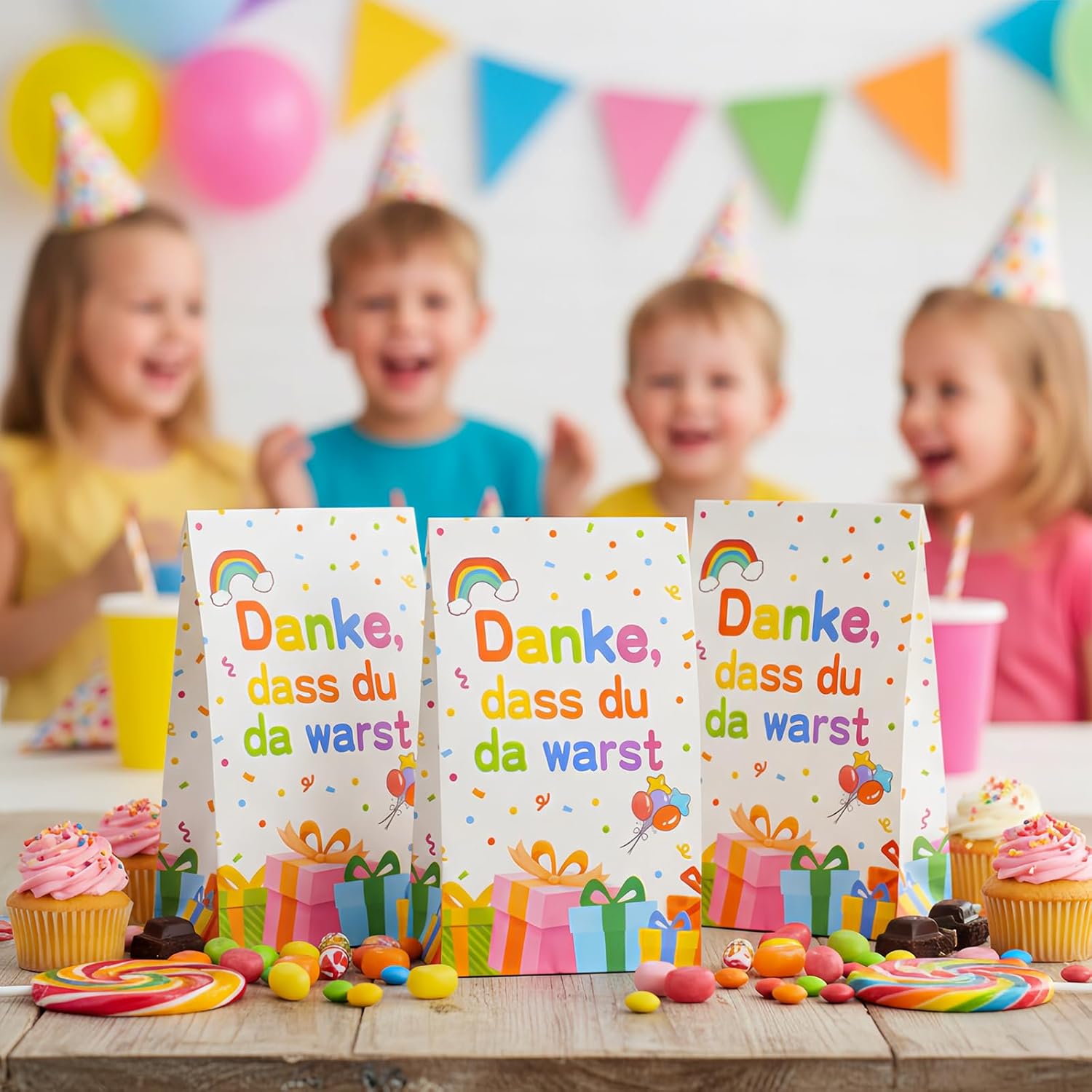 Thumbnail 5 de TianYueXi 16 Kinder-Geschenktüten zum Kindergeburtstag inkl. 24 Aufklebern (Regenbogen-Design)