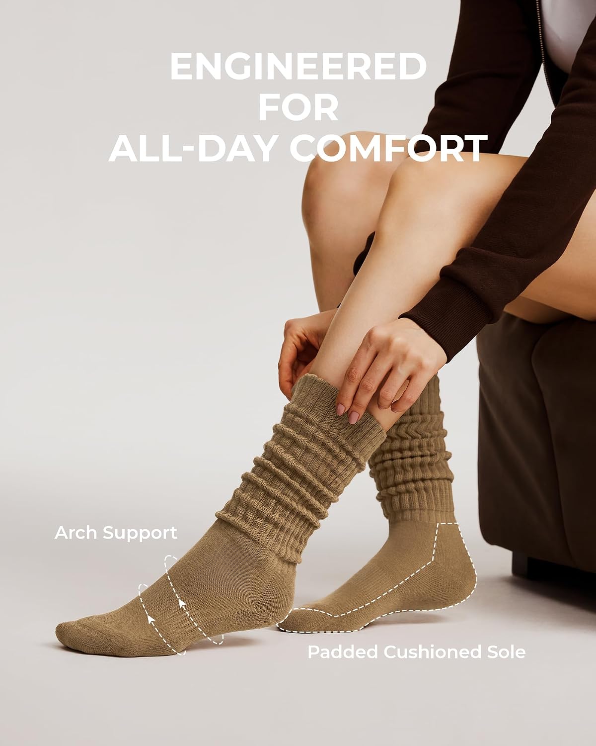 Detalle de FITRELL Women's Cotton Knee-High Slouch Socks, 3 Pairs