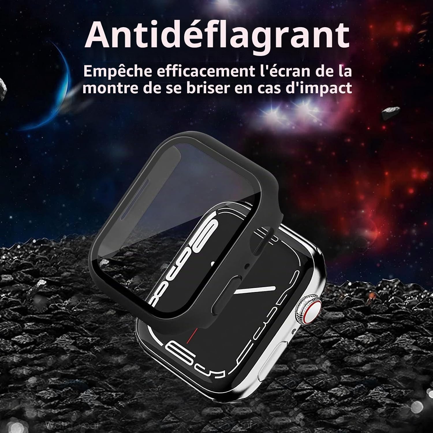 Thumbnail 2 de AOTUAO: Coque PC 4 pièces pour Apple Watch Series 9/8/7 41mm avec Protecteur d’écran en Verre Trempé (2 noirs + 2 transparents)