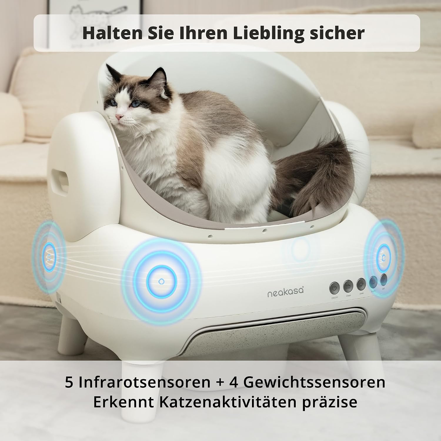 Detalle de Neakasa M1 Plus Lite – Selbstreinigende Katzentoilette mit Open-Top Design (XXL Kapazität) und App-Steuerung