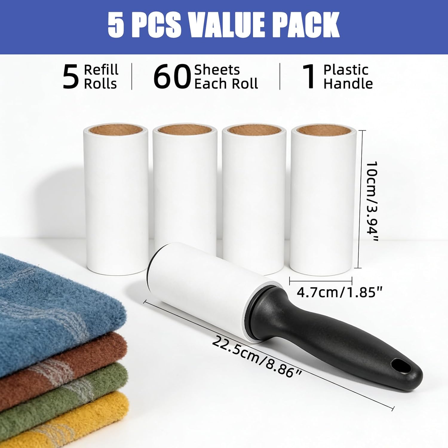 Thumbnail 1 de Qu She Lint Rollers 5 Pack with Handle – 300 Sticky Sheets, Reusable Pet Hair Remover Roller