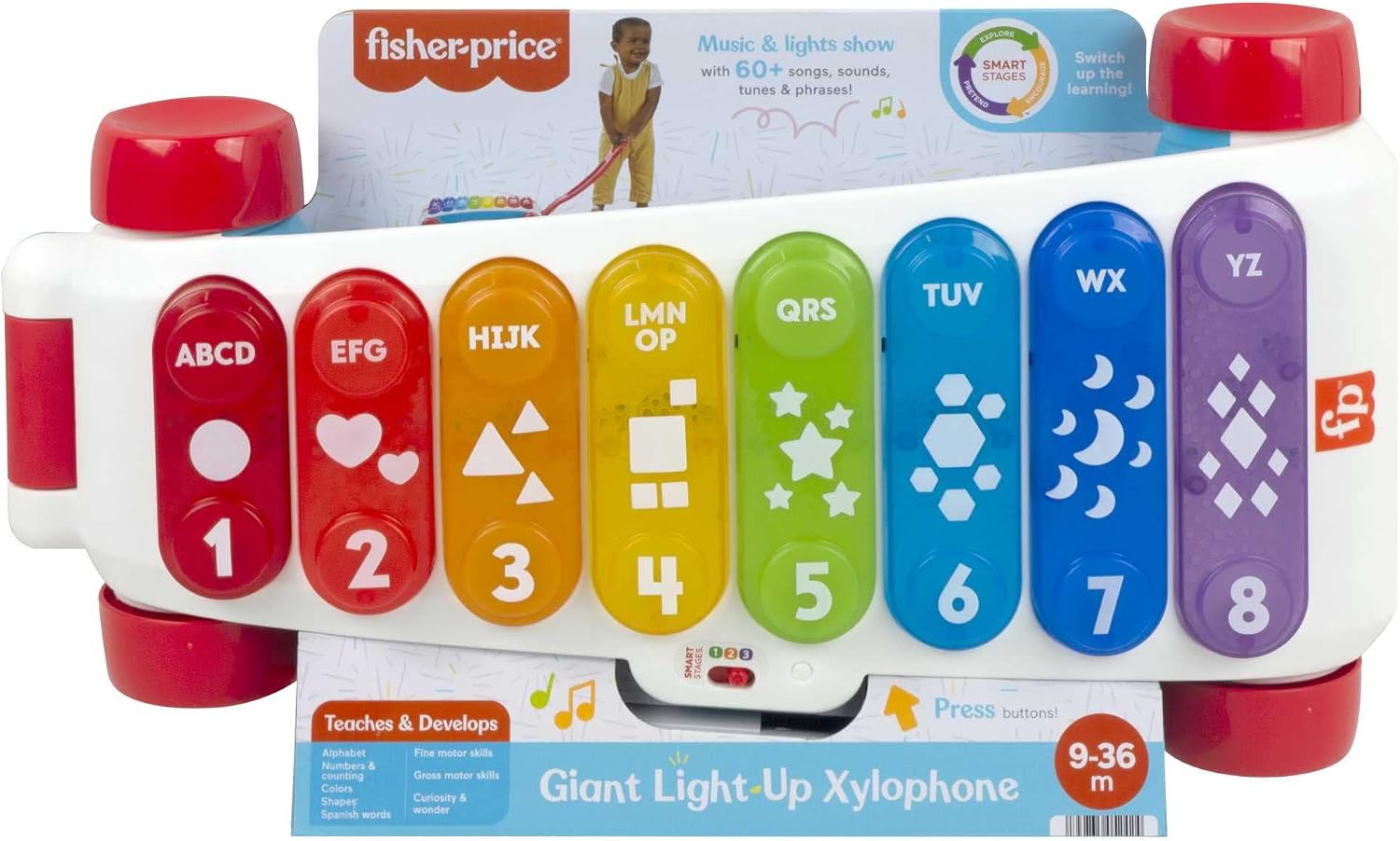 Thumbnail 5 de Fisher-Price HJK38 grote elektronische xylofoon met 8 toetsen en 4 talen