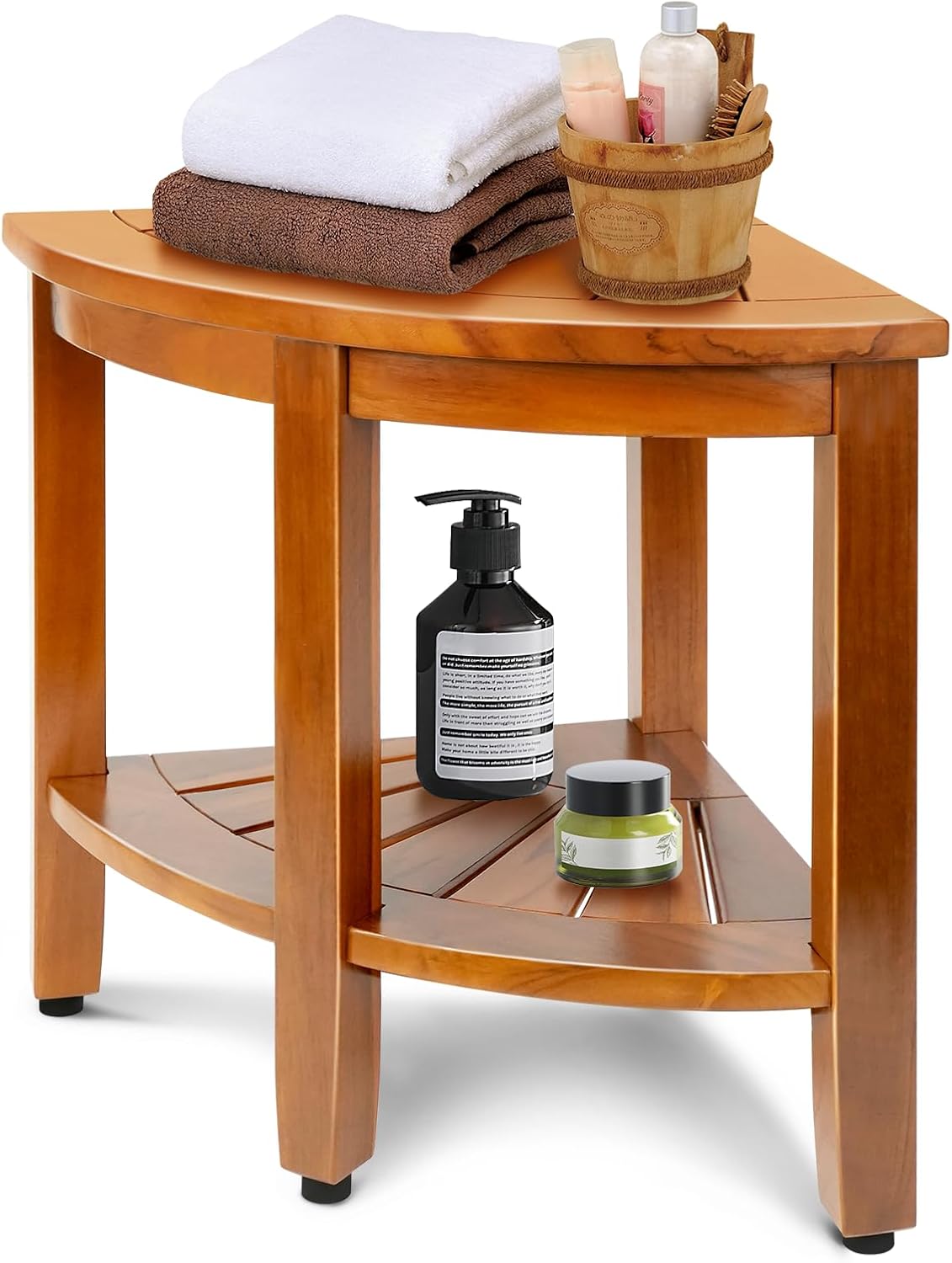 Detalle de MRTEAK 18" Premium Teak Corner Shower Bench with Shelf