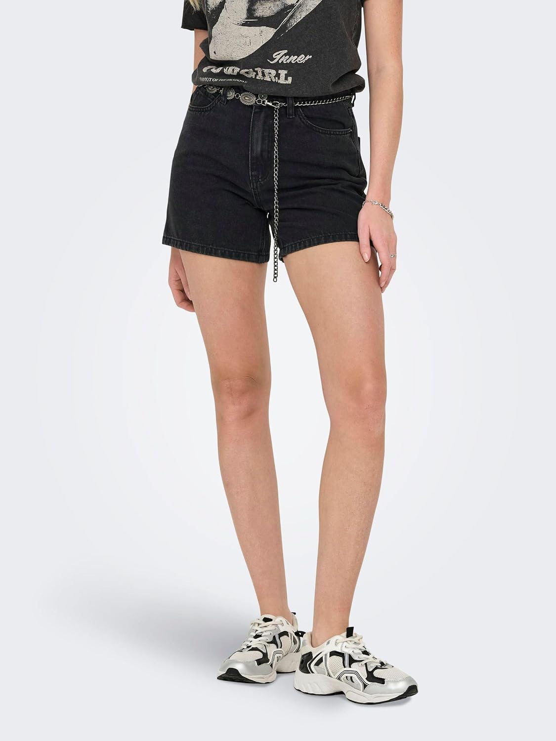 Detalle de ONLY ONLVEGA Hohe Taille Shorts – Damen-Shorts mit hoher Taille