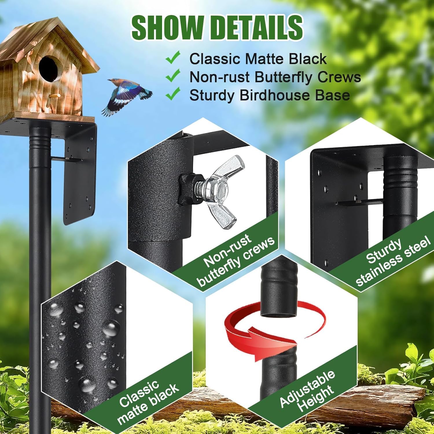 Detalle de DEROFIT 25niaowoZJ-DZK-MSH-7jie Bird Feeder Pole Kit, 88" Adjustable