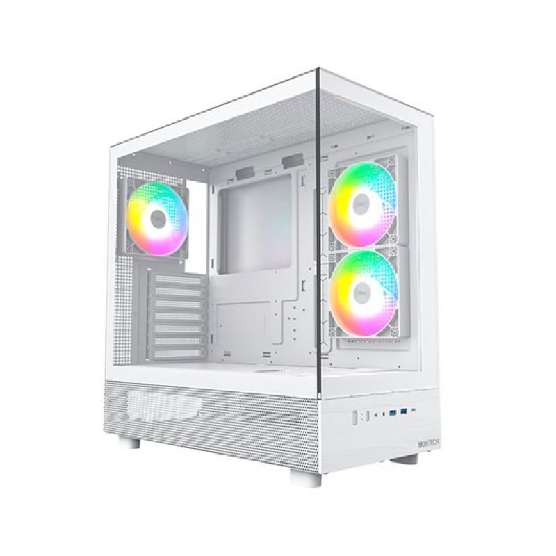 Detalle de Montech XR White: Torre ATX con ARGB y ventana para GPU de hasta 420 mm