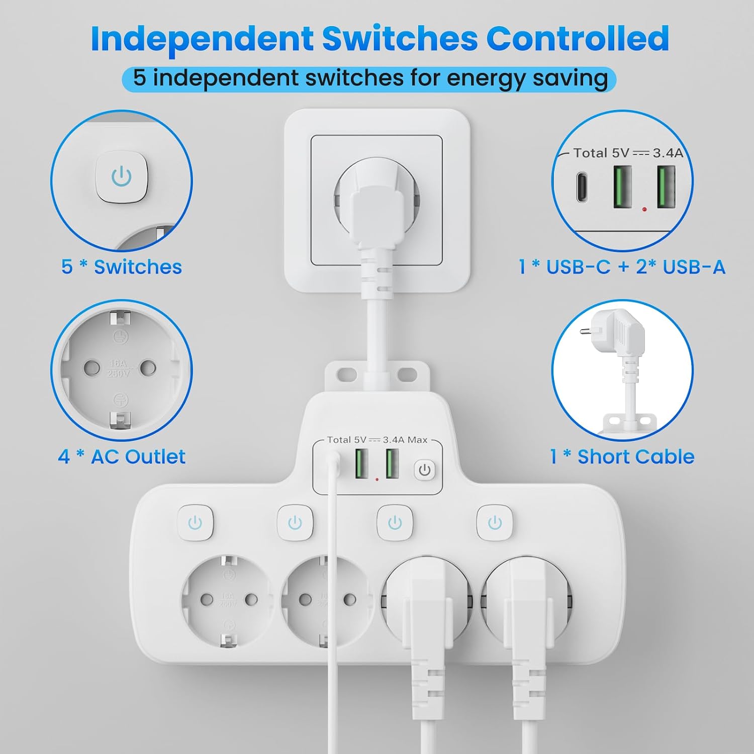 Detalle 2 de HoniHom Ciabatta multipresa 4 prese 🔌