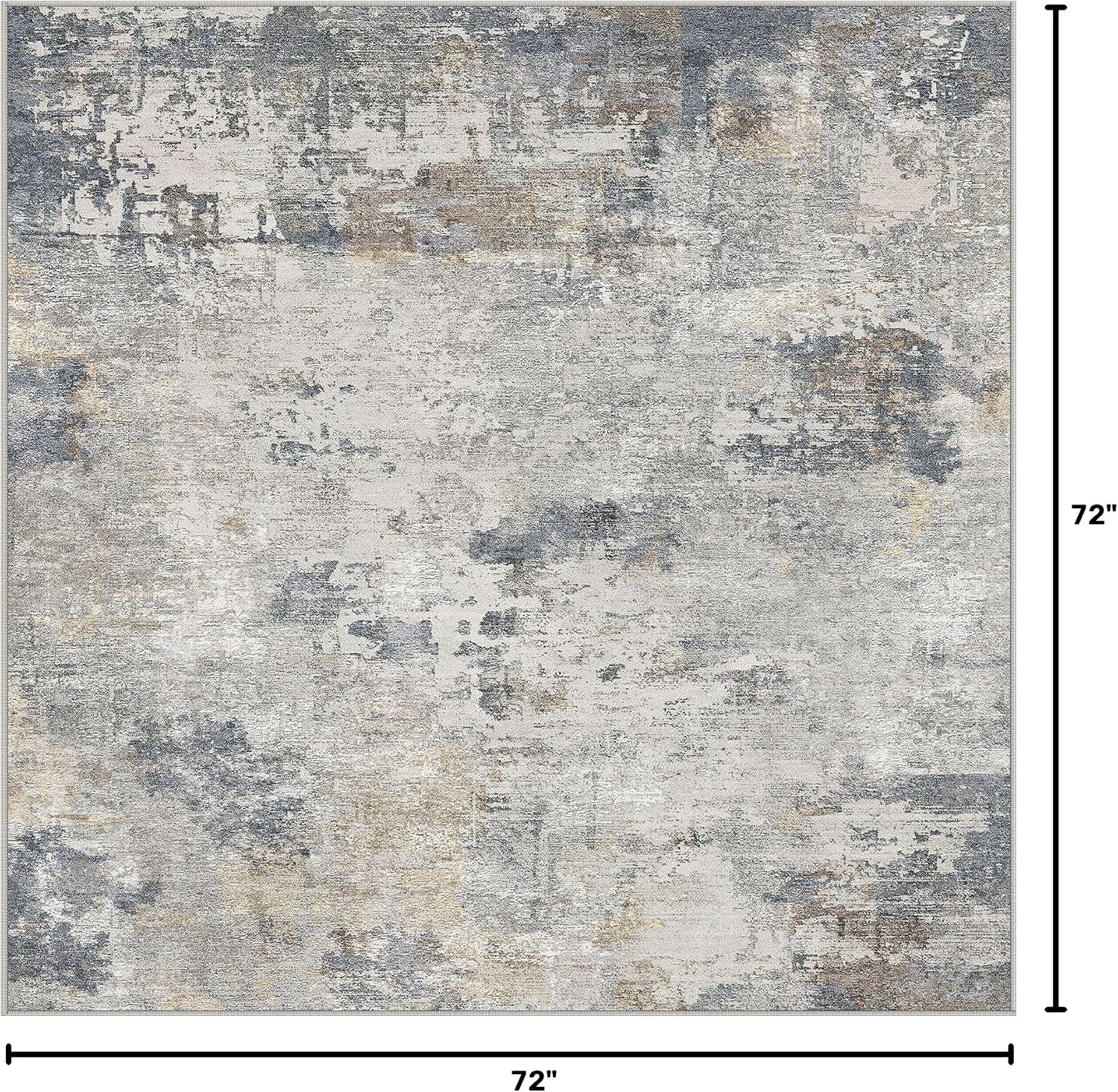 Detalle de UERMEI 6' x 6' Square Area Rug, Washable Blue Grey Abstract Design