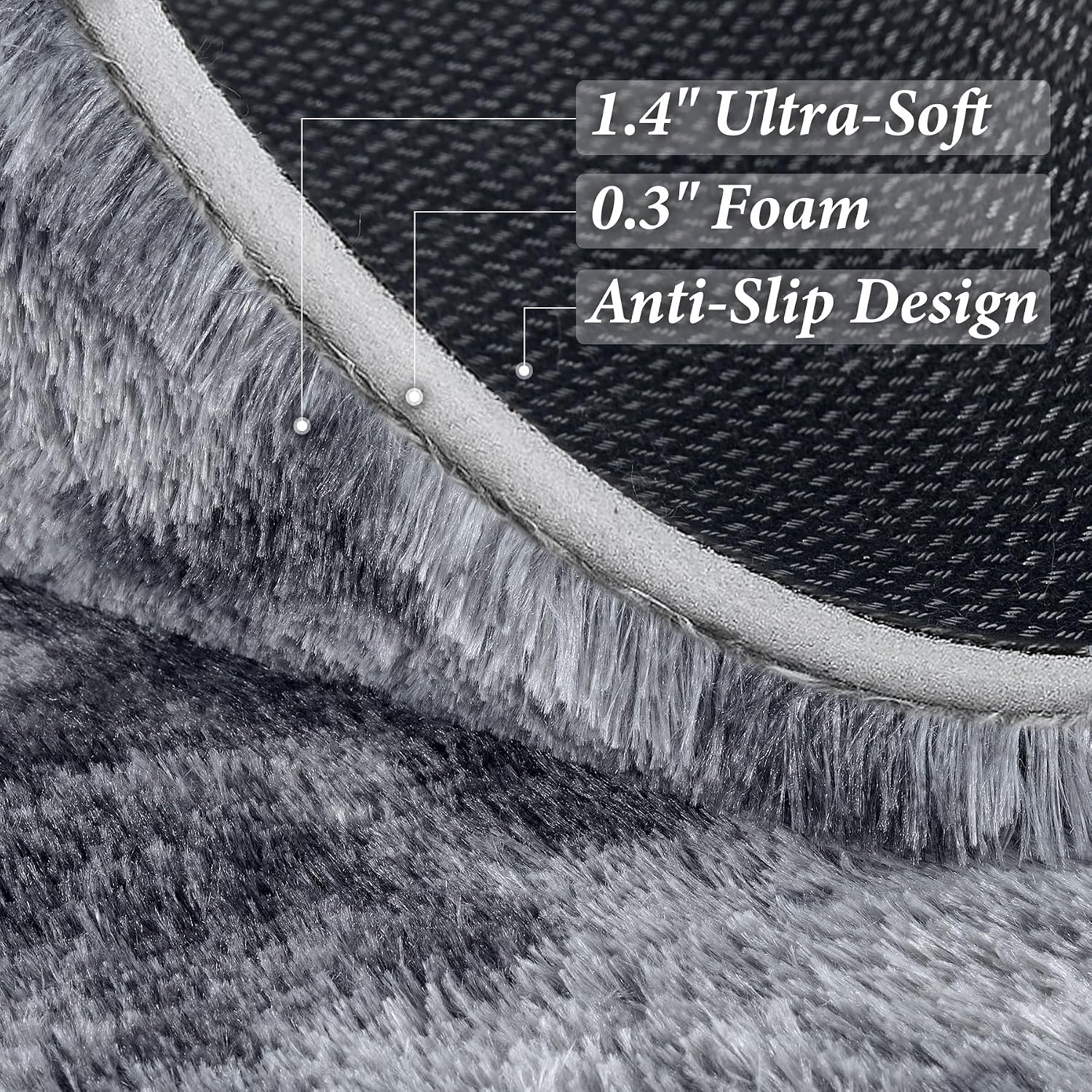 Detalle de Huiuhjirug 5' x 7' Shag Area Rug, Tie-Dye Grey, 35mm High Pile