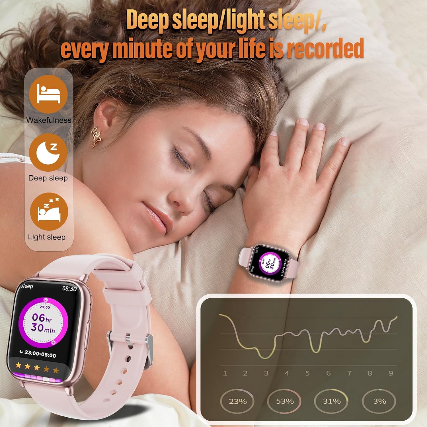 Detalle de SLOKSFil Smartwatch Donna con chiamate Bluetooth, 1,83” e fitness con SpO2, frequenza cardiaca e sonno (rosa)