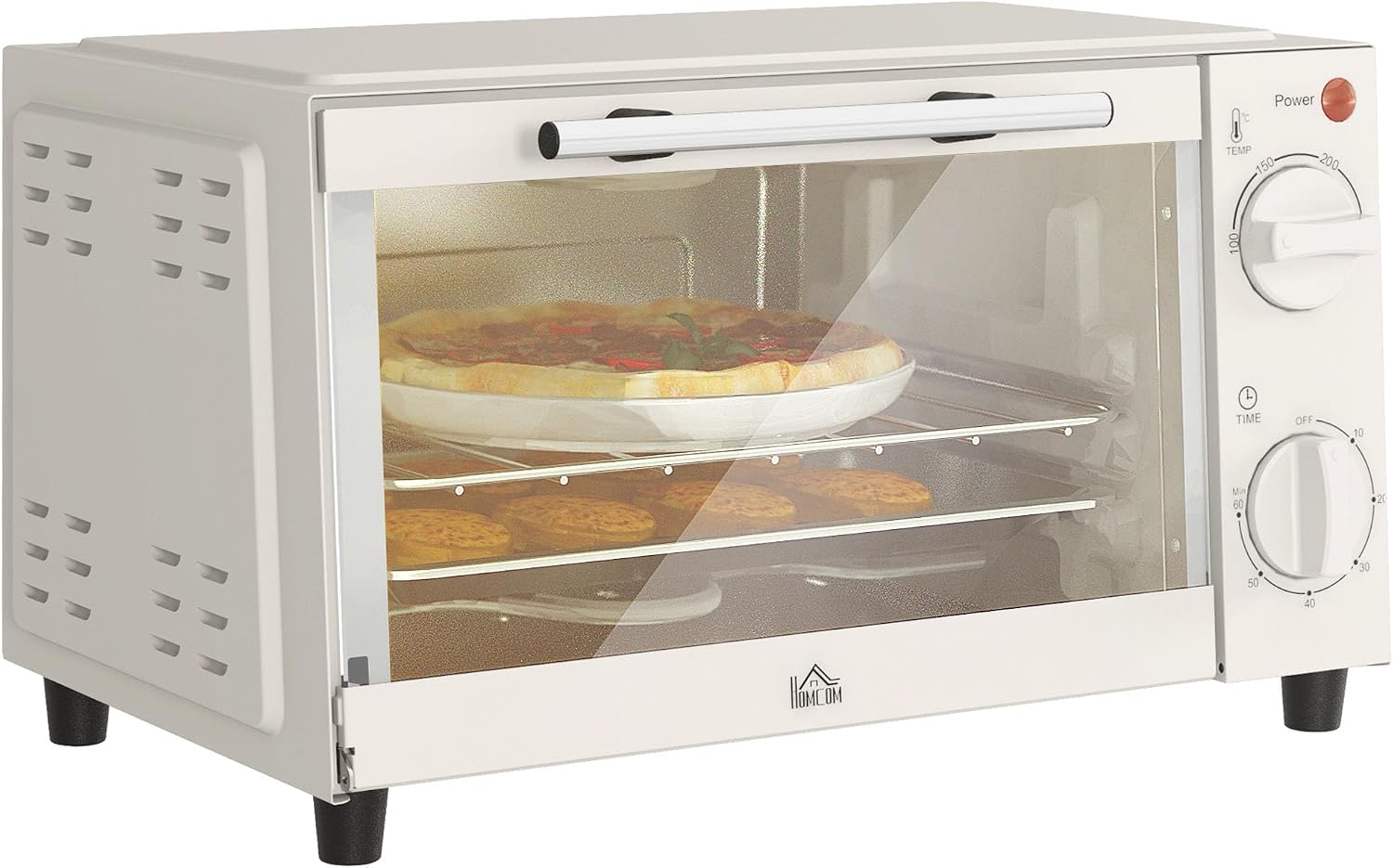 Detalle de HOMCOM Mini Oven 9L Toaster Oven with Adjustable Temperature 750W Cream