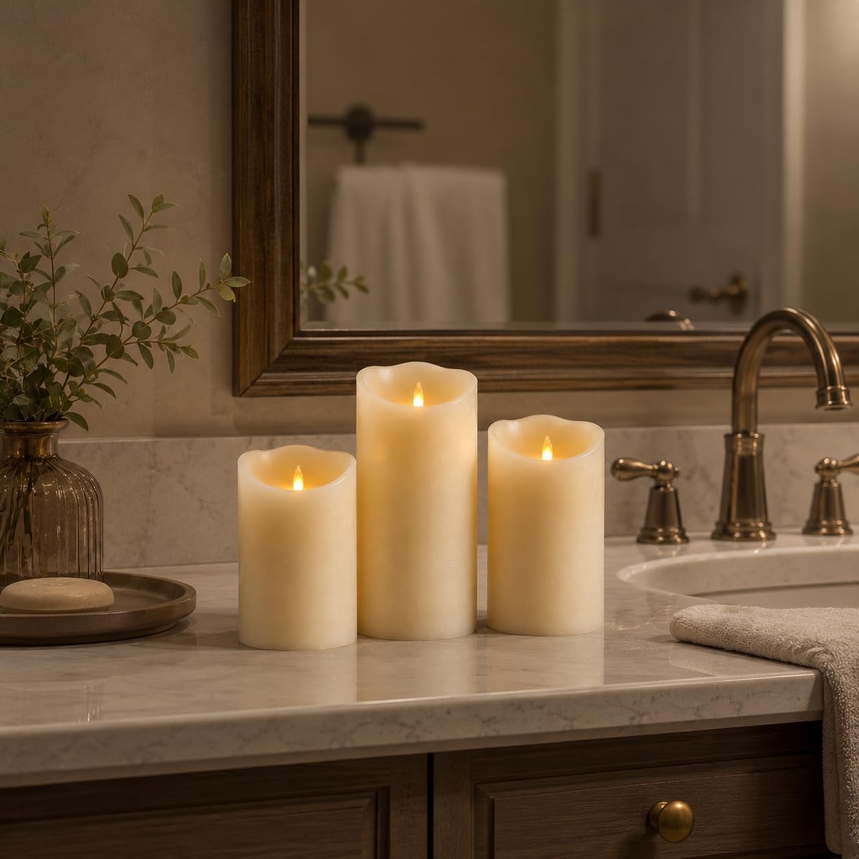 Detalle de Da by 3 Pack Ivory Paraffin Wax Flameless Candles with Moving Wick and Remote