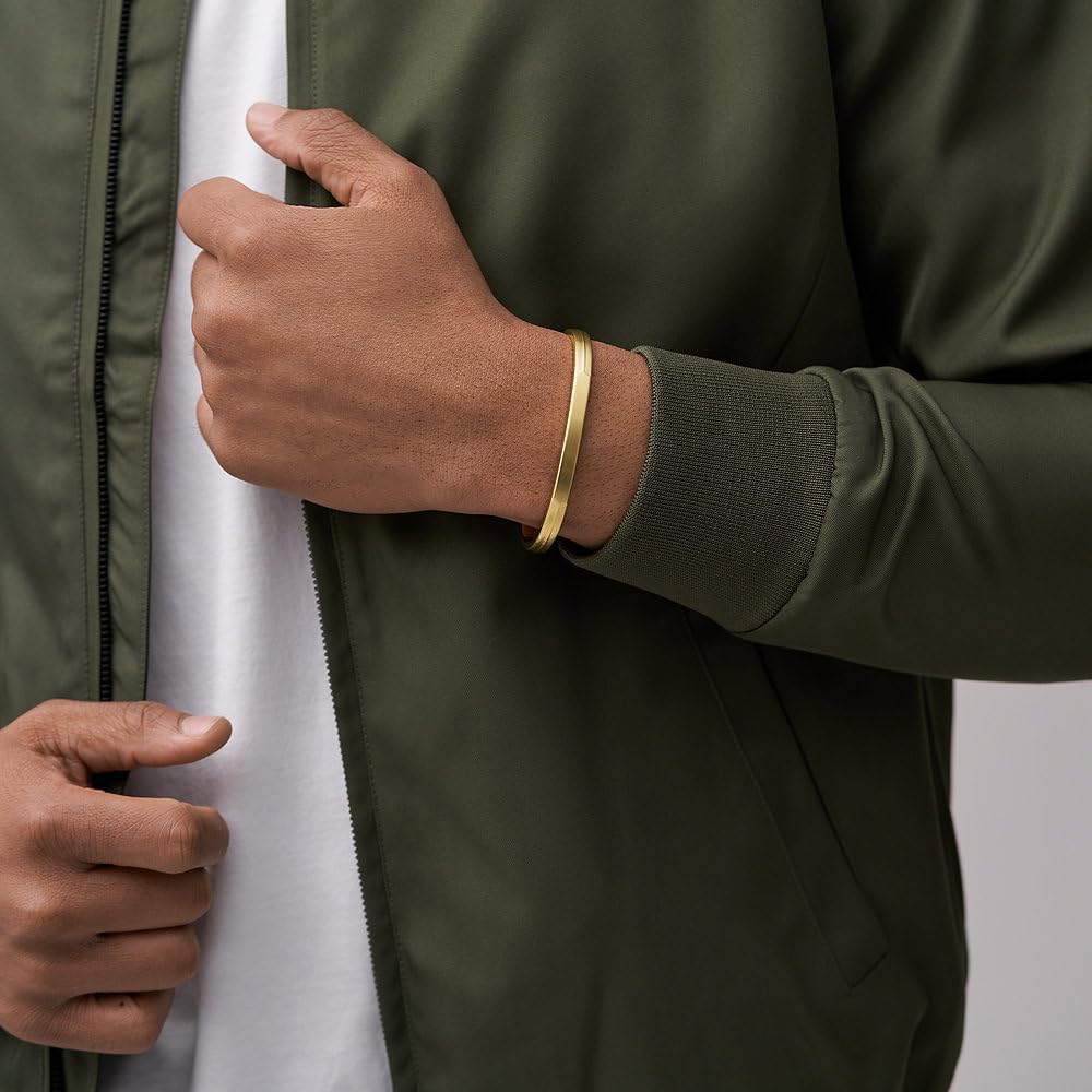Thumbnail 2 de Bracelet jonc homme FOSSIL en acier inoxydable doré brossé, avec ouvertures et détail noir