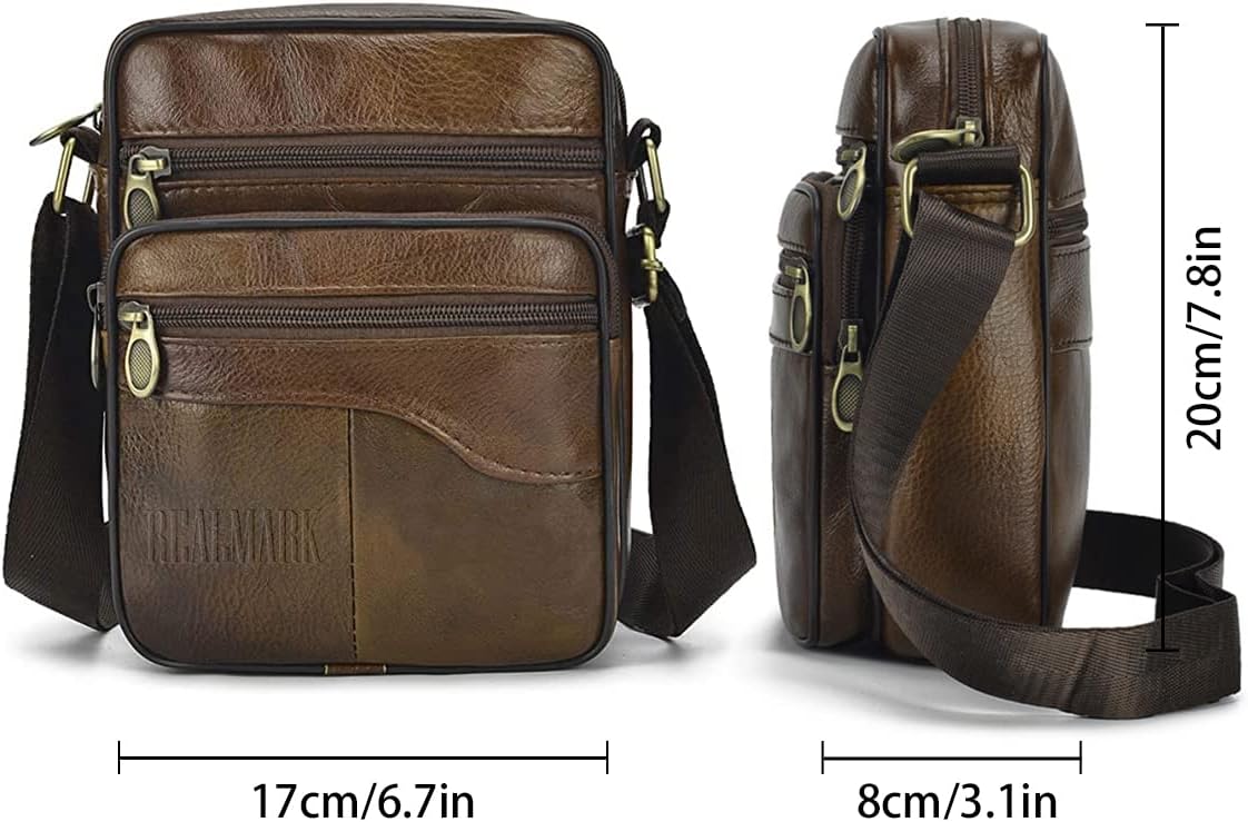 Thumbnail 3 de Realmark sac à bandoulière en cuir véritable pour homme, petit sac messager vintage