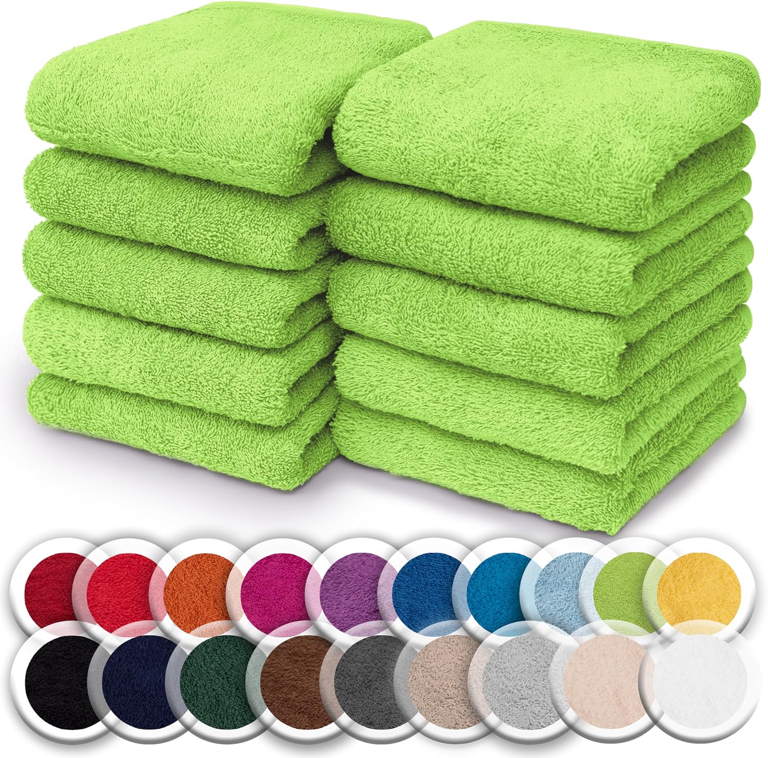 Detalle de NatureMark NM-TWL-500-AG-33 washandjes, 10 stuks, 100% katoen, appelgroen