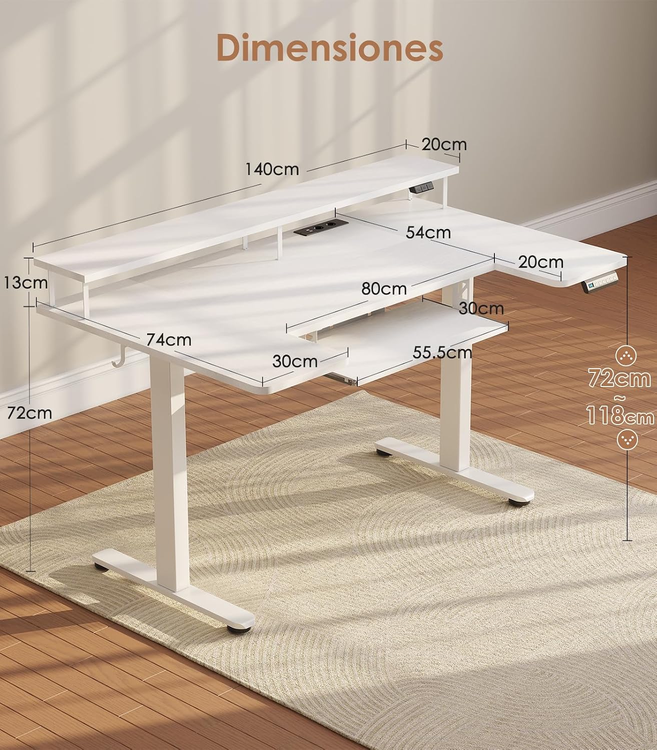 Detalle 2 de OffiGo U Forma Mesa Escritorio Elevable 140 cm