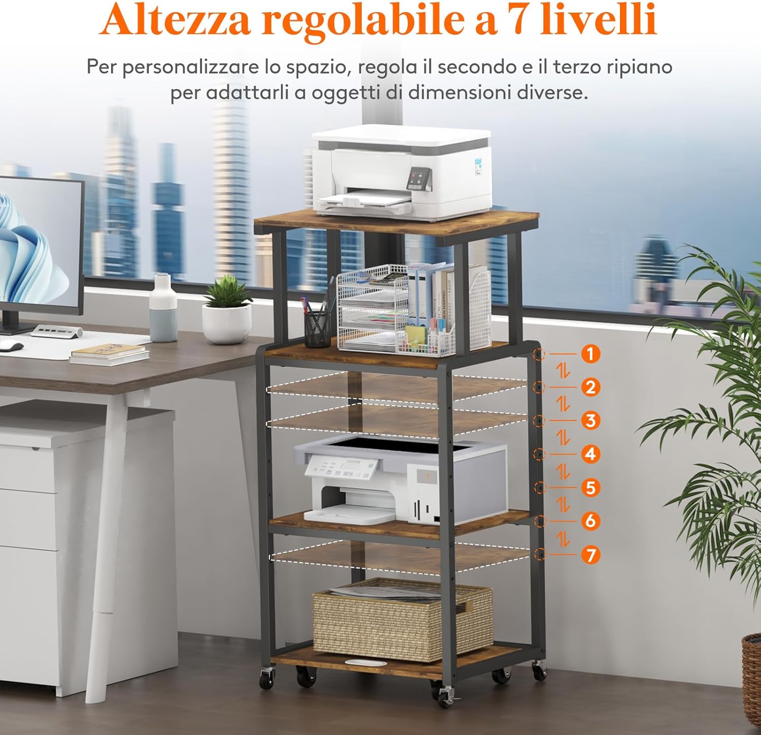 Detalle 2 de Lifewit Carrello per Stampante 4 Livelli con Ruote e Ripiano Regolabile – 53x40x112 cm