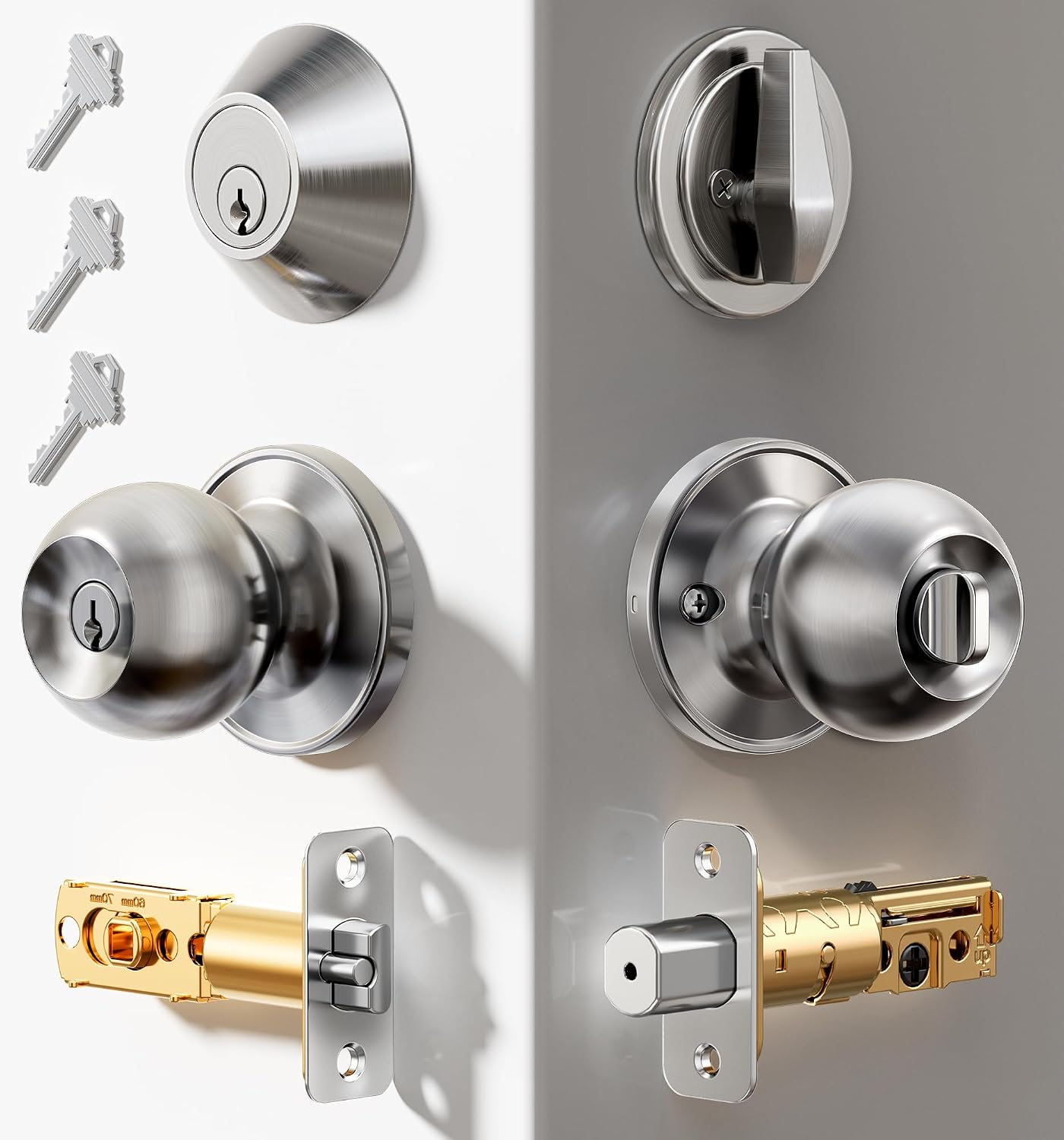 Detalle de Veise Door Knob and Deadbolt Set, Satin Nickel