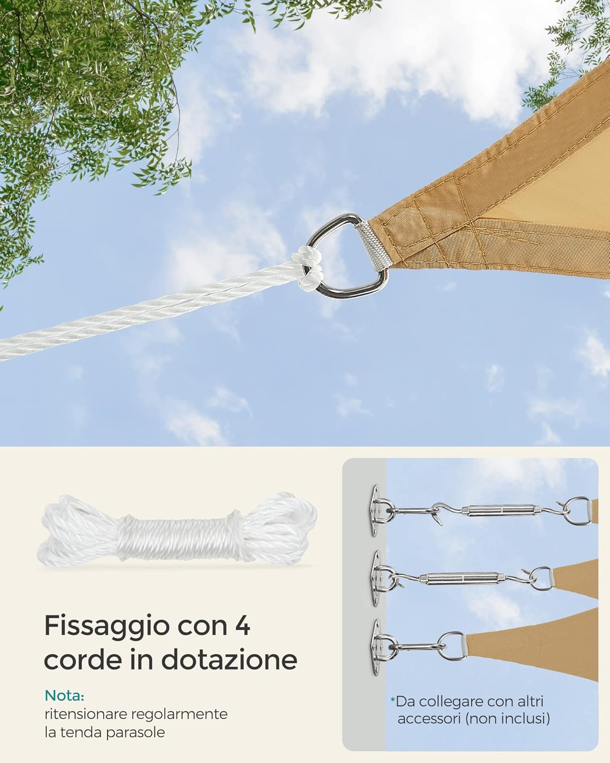 Thumbnail 6 de SONGMICS Tenda parasole 3x4 m, impermeabile, giallo sabbia – protezione UV e resistenza al vento